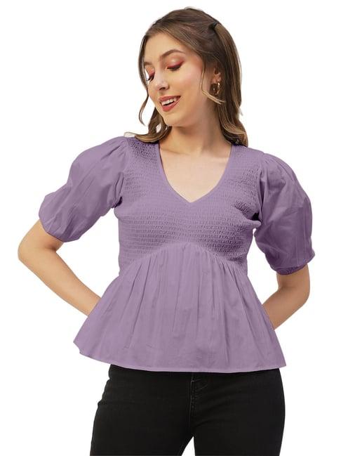 moomaya lavender cotton regular fit peplum top