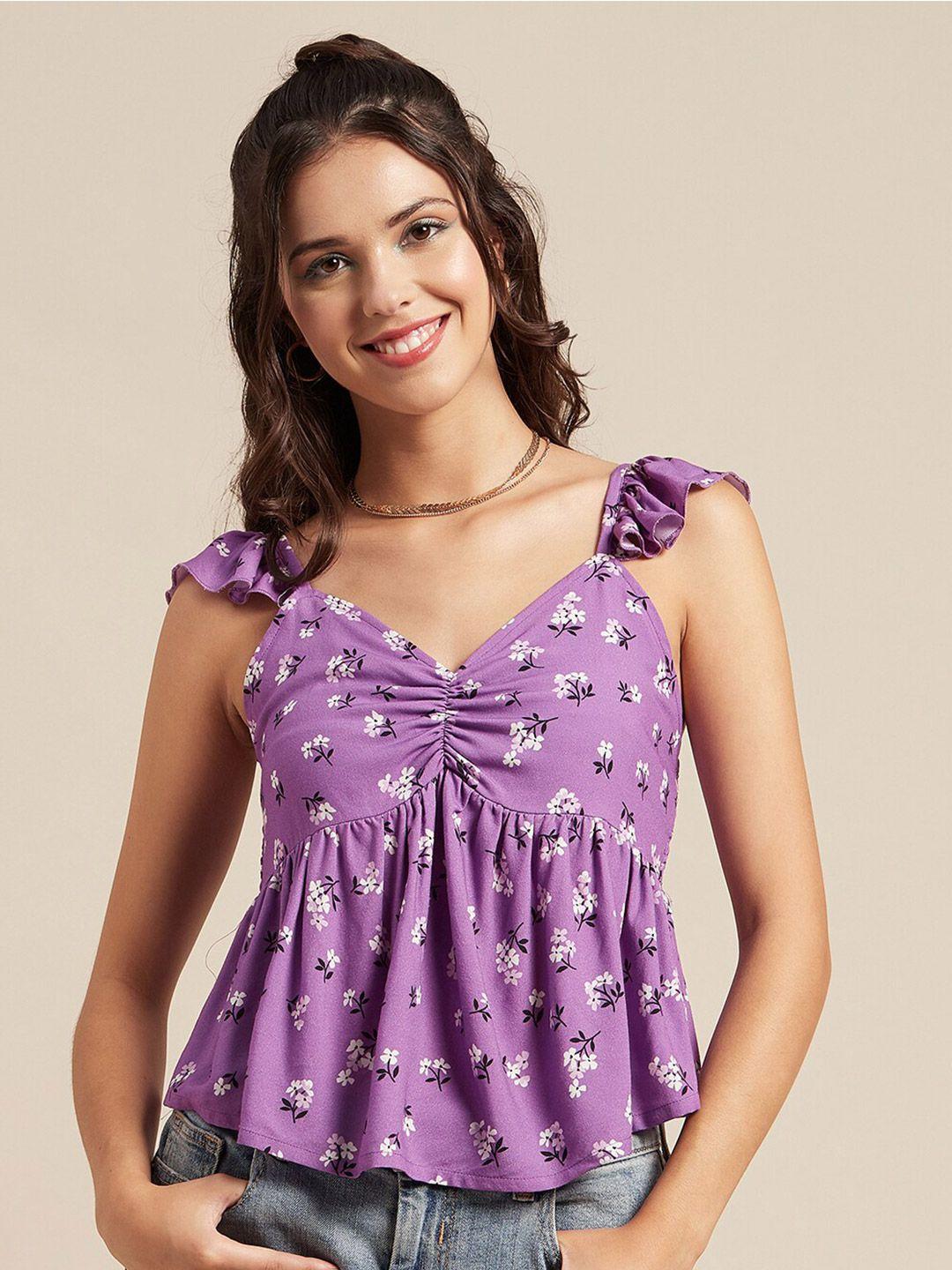 moomaya lavender floral print sweetheart neck empire top