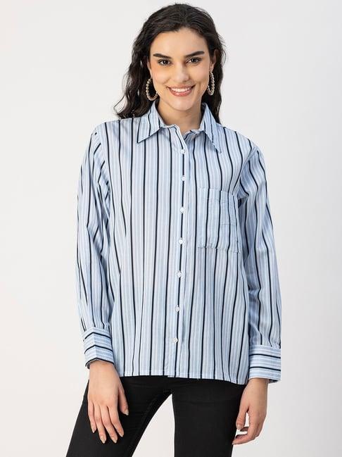 moomaya light blue cotton striped shirt