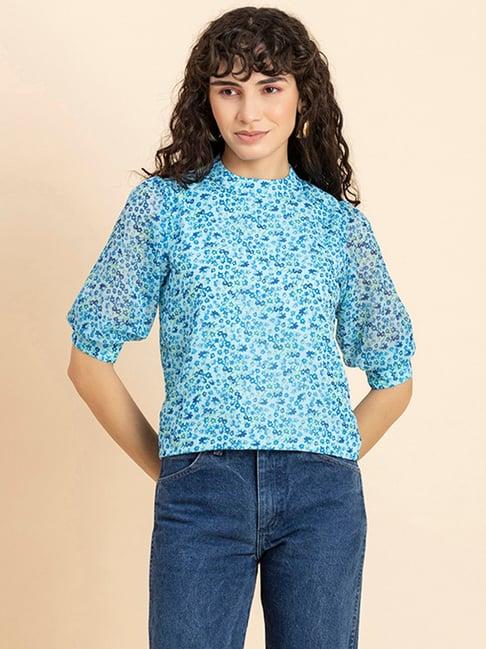 moomaya light blue floral print top