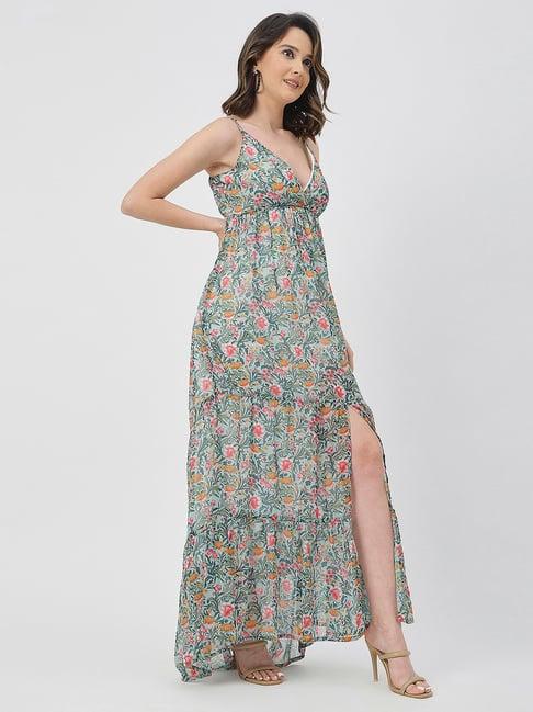 moomaya light green floral print maxi dress