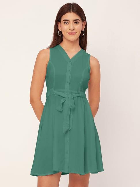 moomaya light green regular fit shirt dress