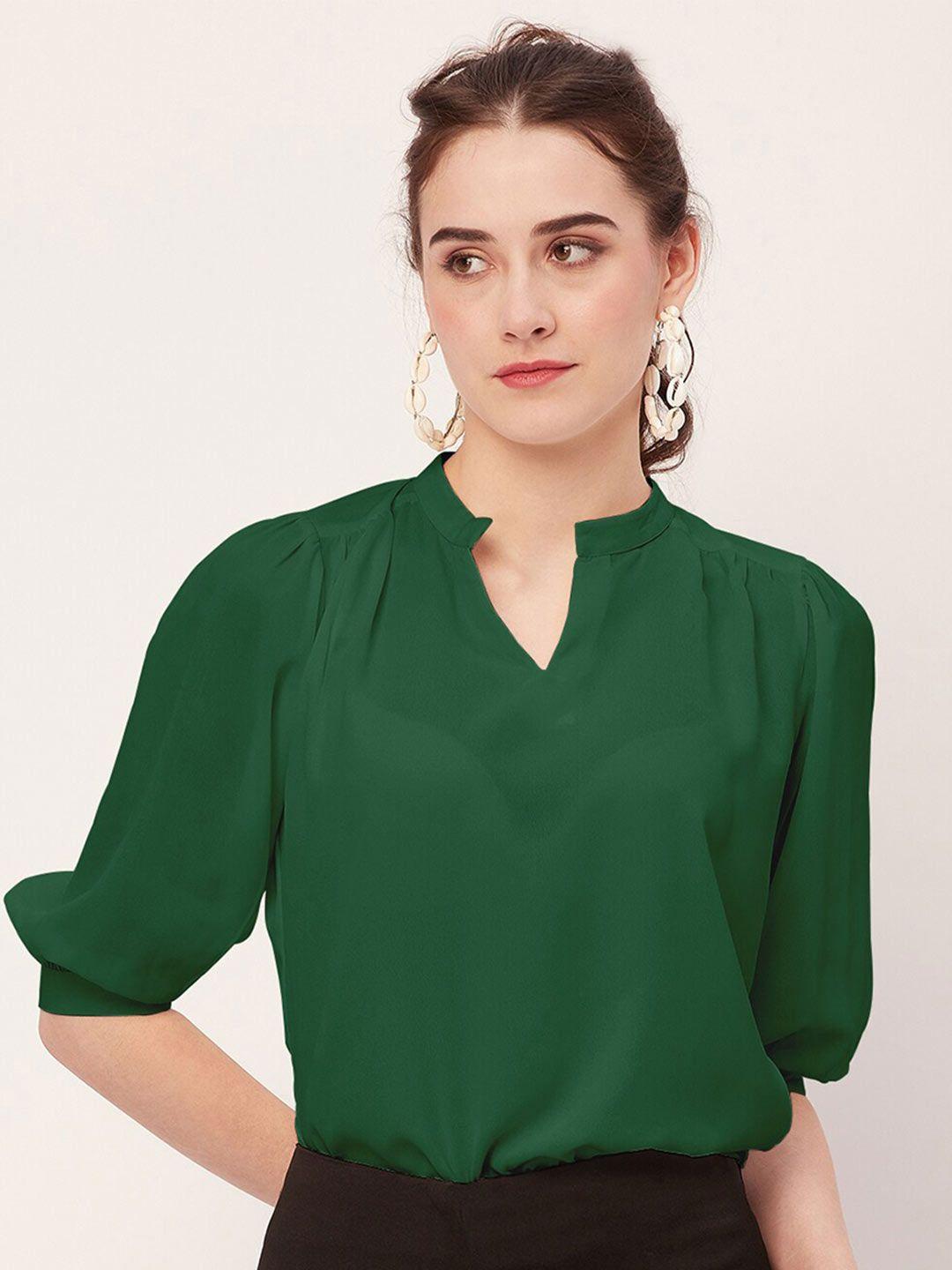 moomaya mandarin collar puff sleeve regular top