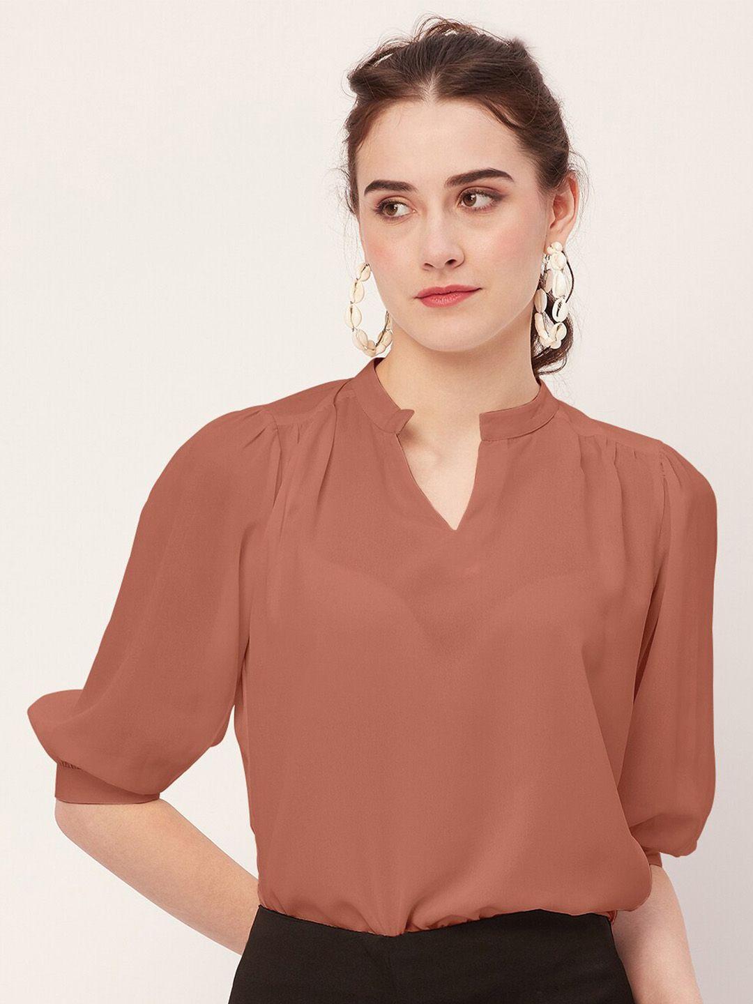 moomaya mandarin collar puff sleeves top