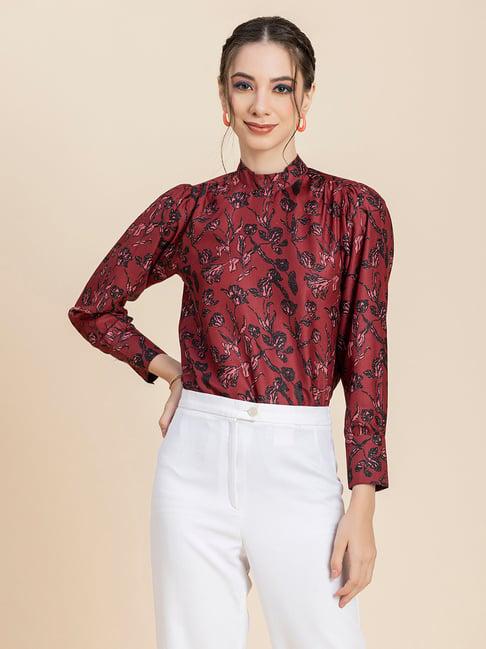 moomaya maroon floral print top