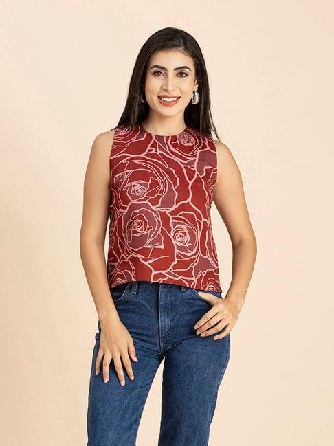 moomaya maroon floral print top