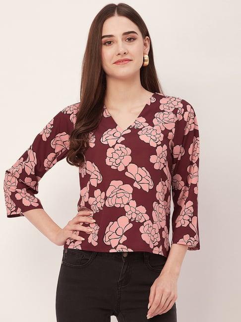 moomaya maroon floral print top