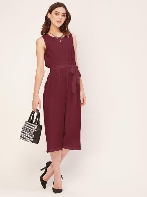 moomaya maroon georgette midi jumpsuit