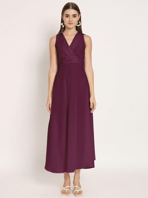 moomaya maroon regular fit midi dress