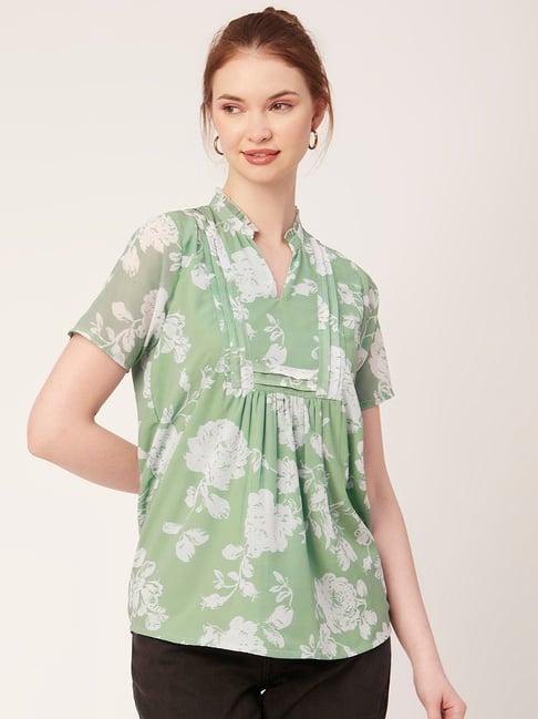 moomaya mint green & white floral print top