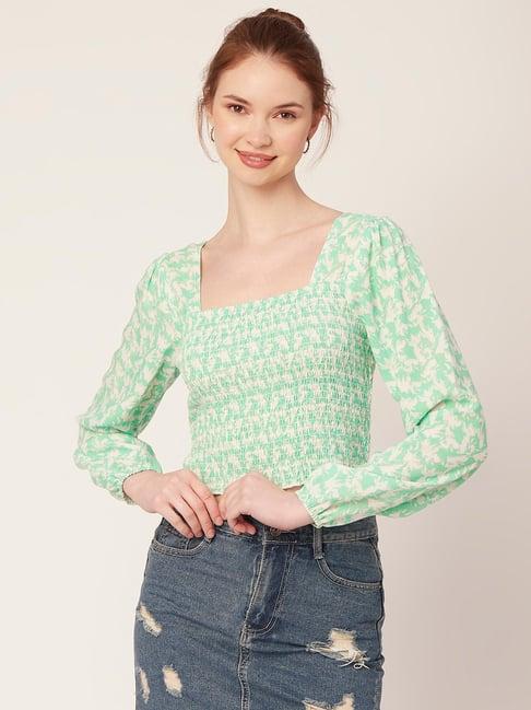 moomaya mint green & white floral print top