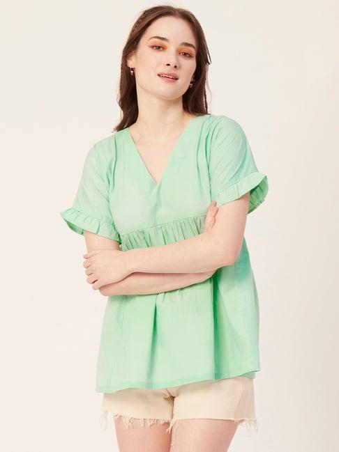 moomaya mint green cotton regular fit top