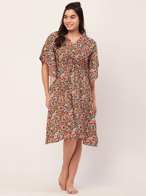 moomaya multicolor cotton floral print kaftan night dress