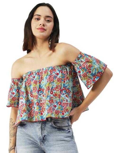 moomaya multicolor cotton floral print top