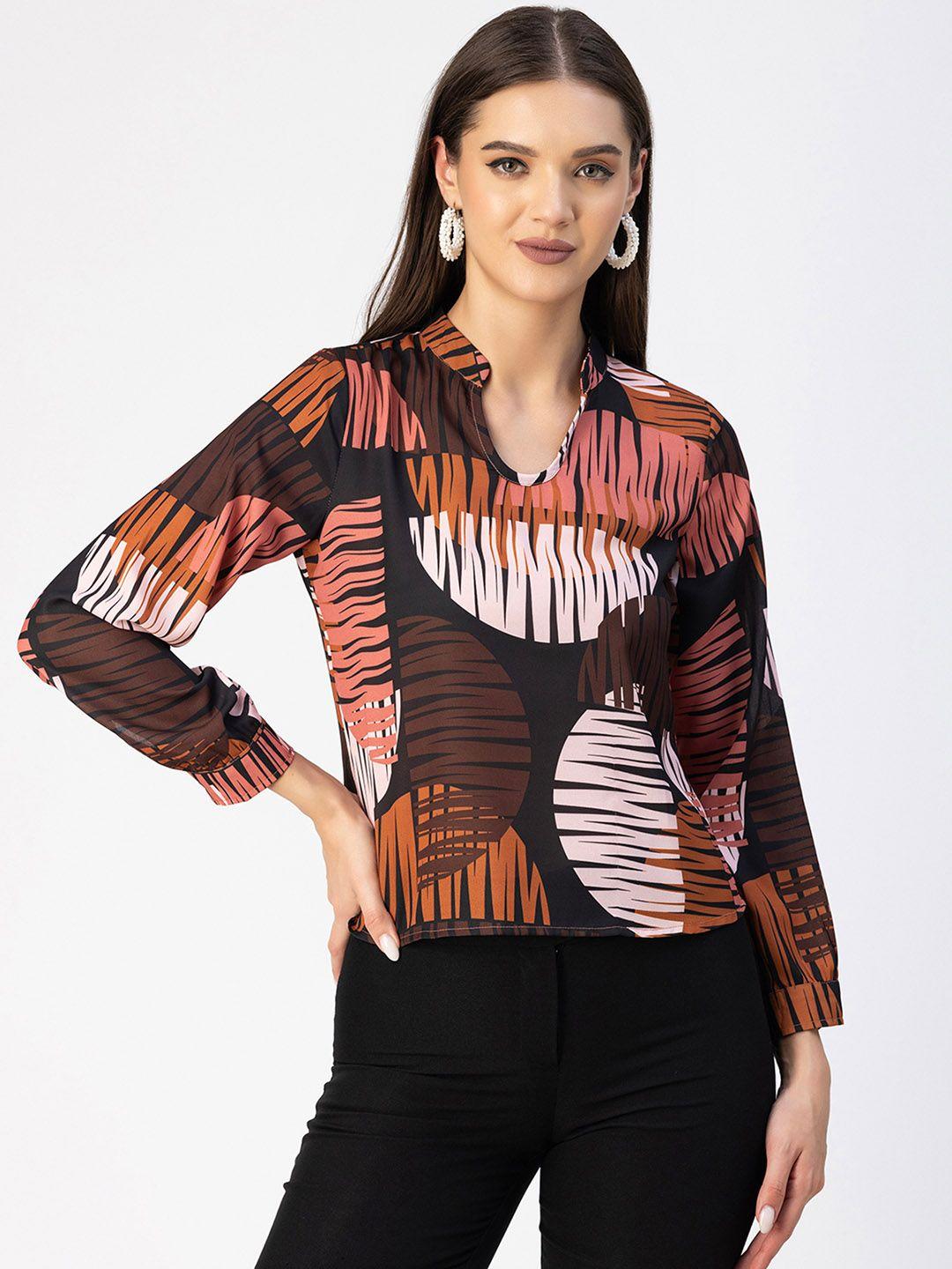 moomaya multicoloured print mandarin collar top