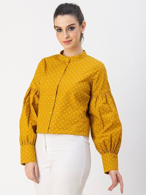 moomaya mustard cotton printed shirt