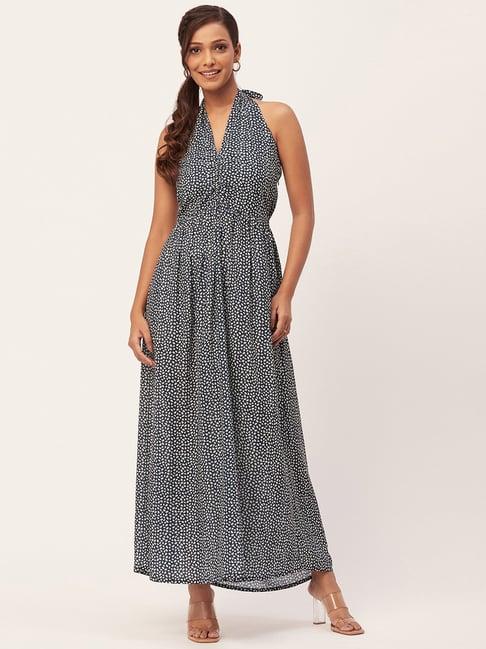 moomaya navy & white printed maxi dress