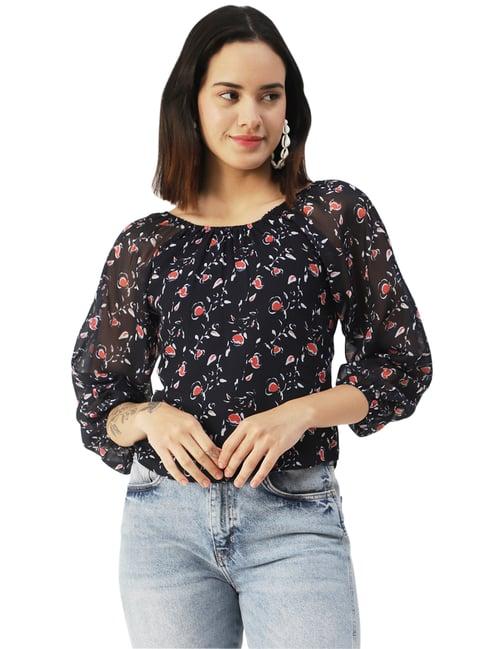 moomaya navy floral print top