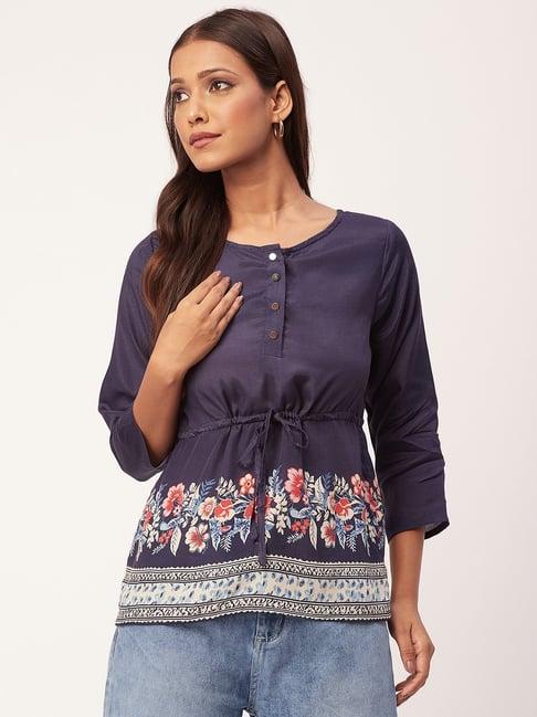 moomaya navy floral print top