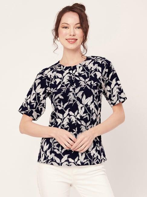 moomaya navy floral print top