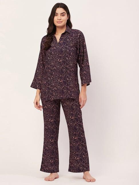 moomaya navy floral print tunic with pyjamas