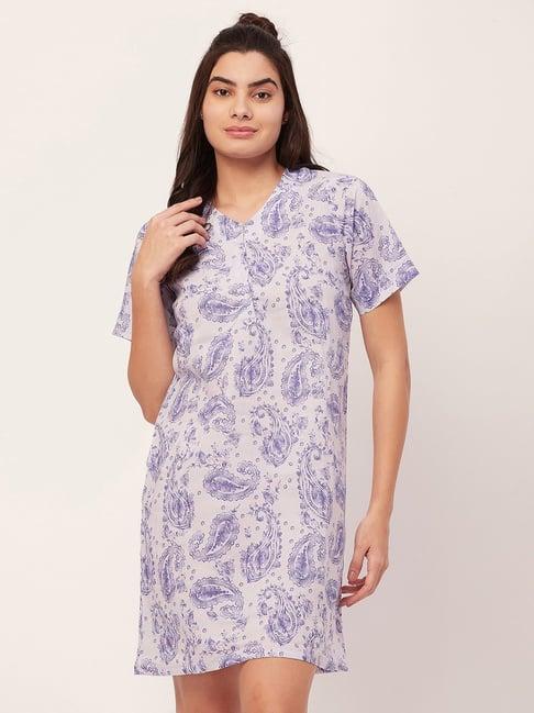 moomaya off white cotton printed night dress