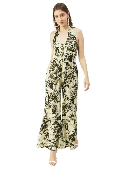 moomaya olive & beige floral print jumpsuit