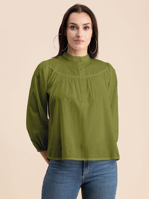 moomaya olive cotton regular fit shirt