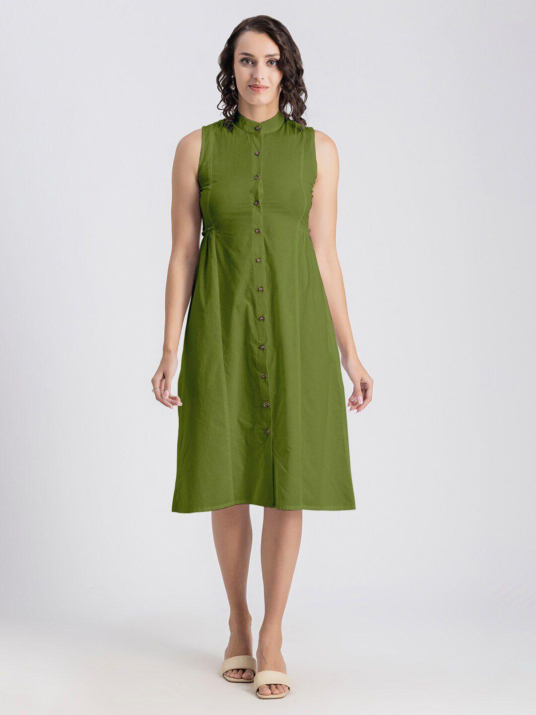 moomaya olive green shirt midi dress