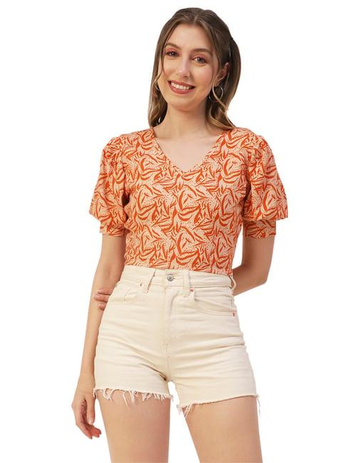 moomaya orange & rust floral print top