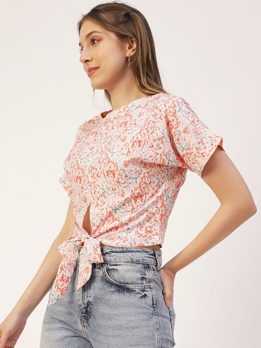 moomaya orange floral print extended sleeves top