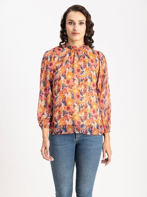 moomaya orange floral print top