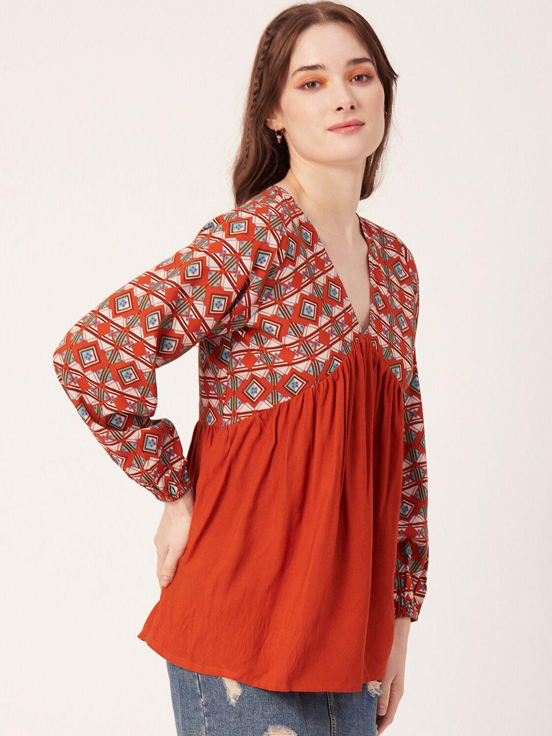 moomaya orange print empire top