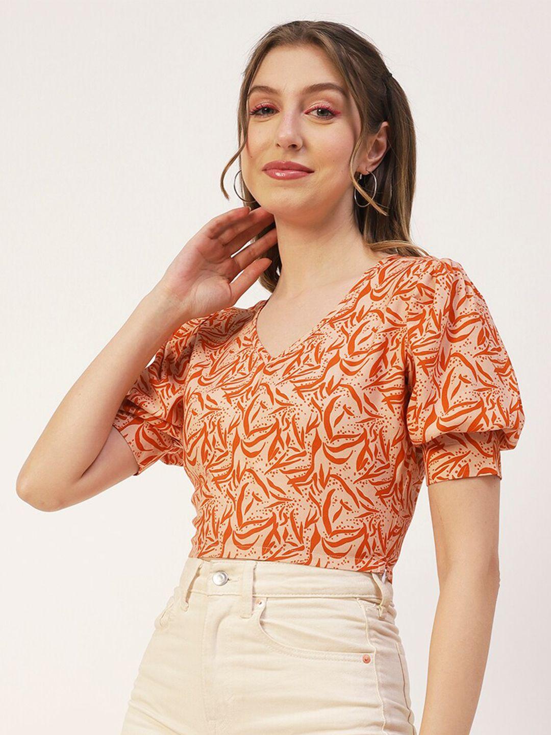 moomaya orange print puff sleeve top