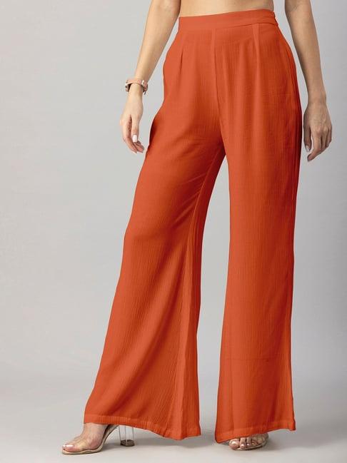 moomaya orange regular fit high rise trousers