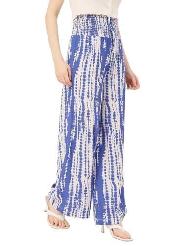 moomaya palazzo loose fit printed rayon pant - women's stylish palazzo blue