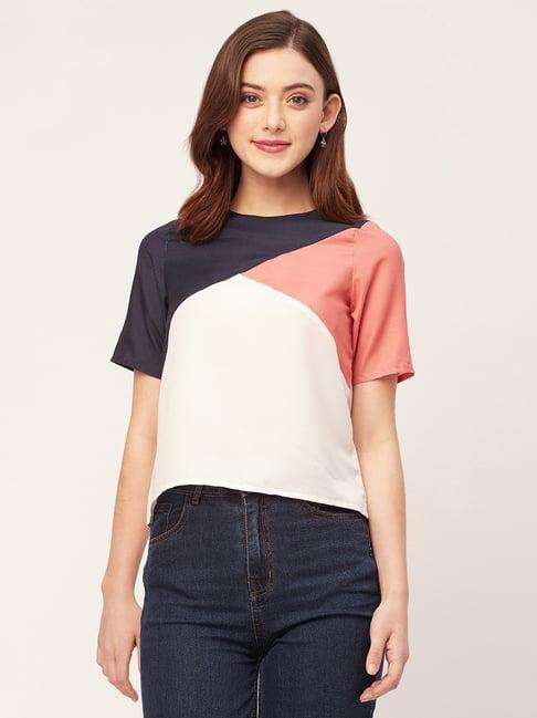 moomaya peach & white color-block top