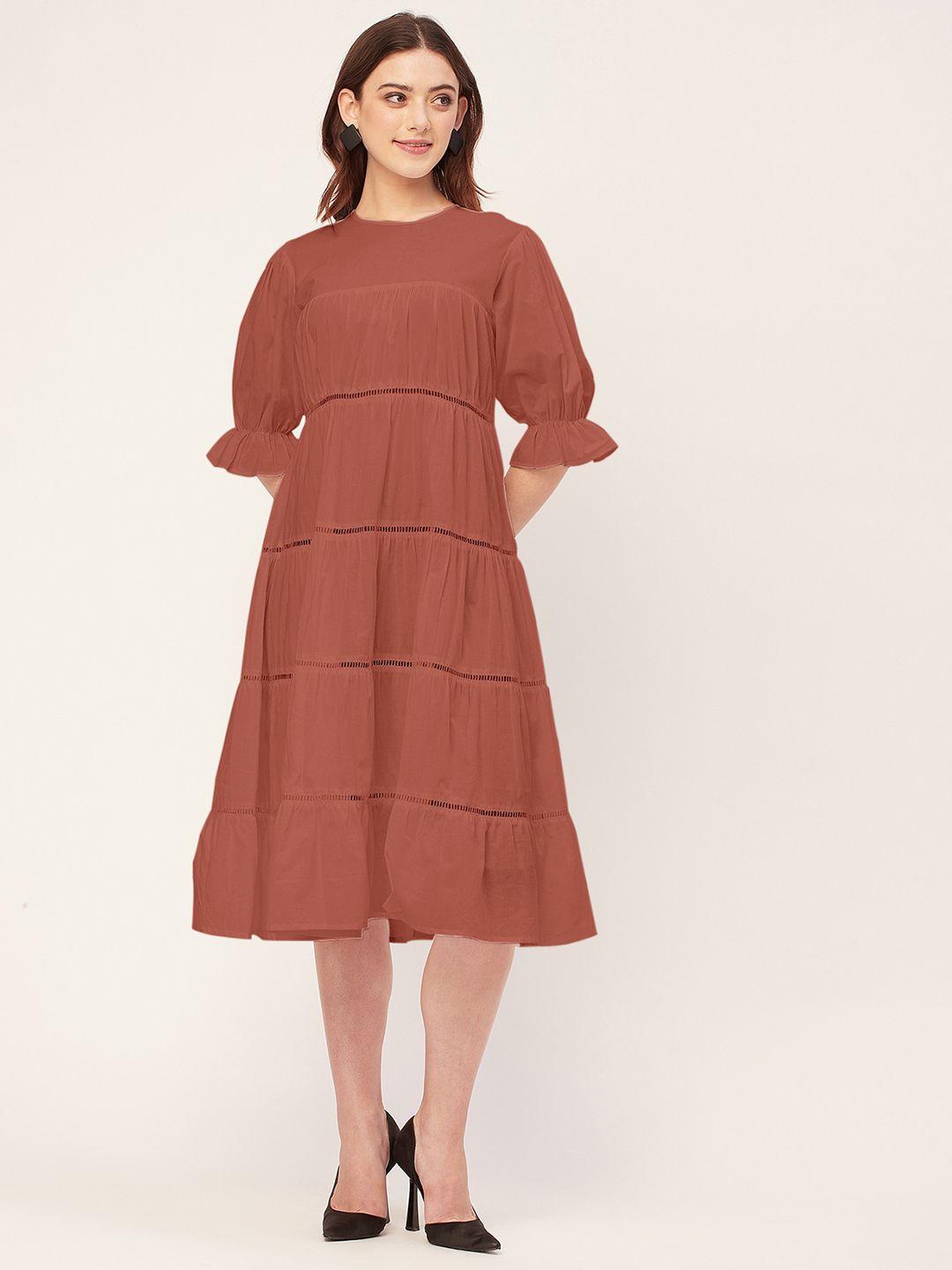 moomaya peach-coloured bell sleeve a-line midi dress