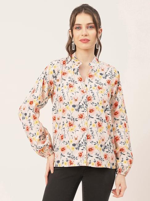 moomaya peach cotton floral print shirt