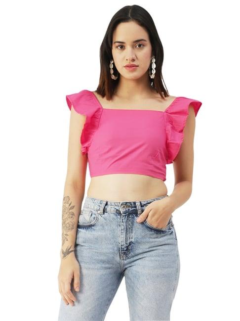 moomaya pink cotton regular fit crop top