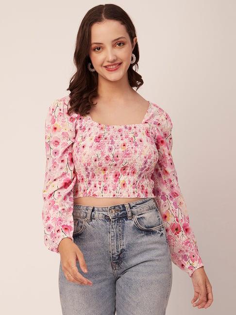 moomaya pink floral print crop top