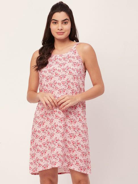 moomaya pink floral print night dress