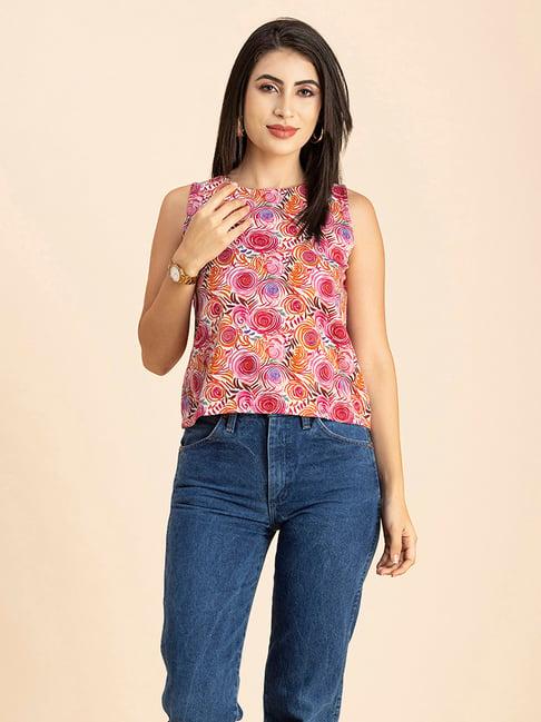 moomaya pink floral print top