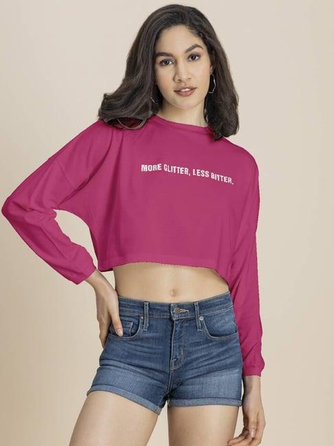 moomaya pink graphic print crop t-shirt