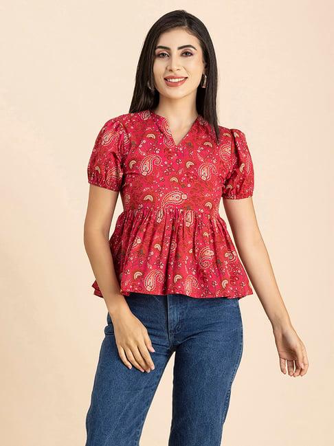 moomaya pink printed peplum top