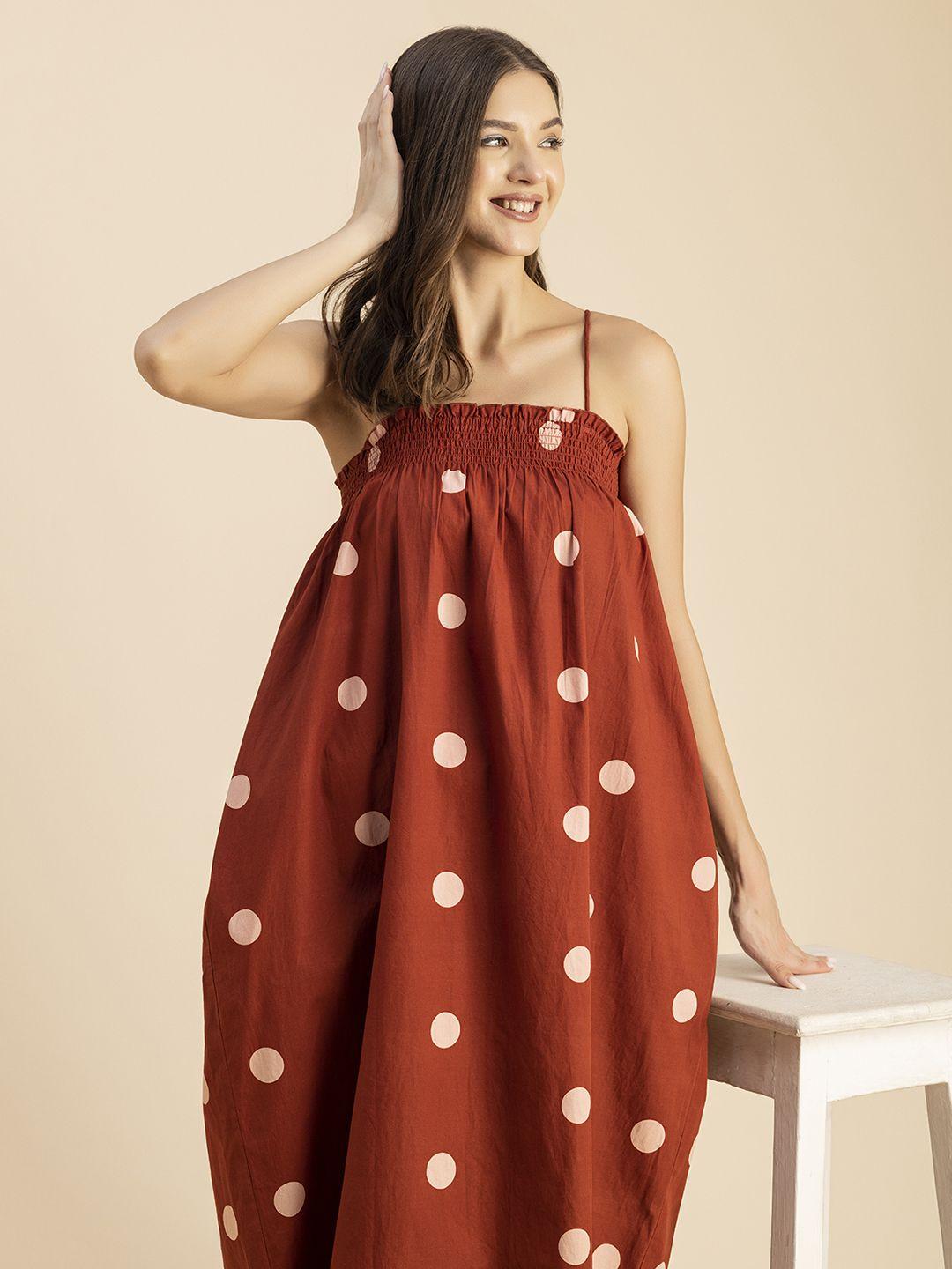 moomaya polka dot printed shoulder straps a-line midi dress