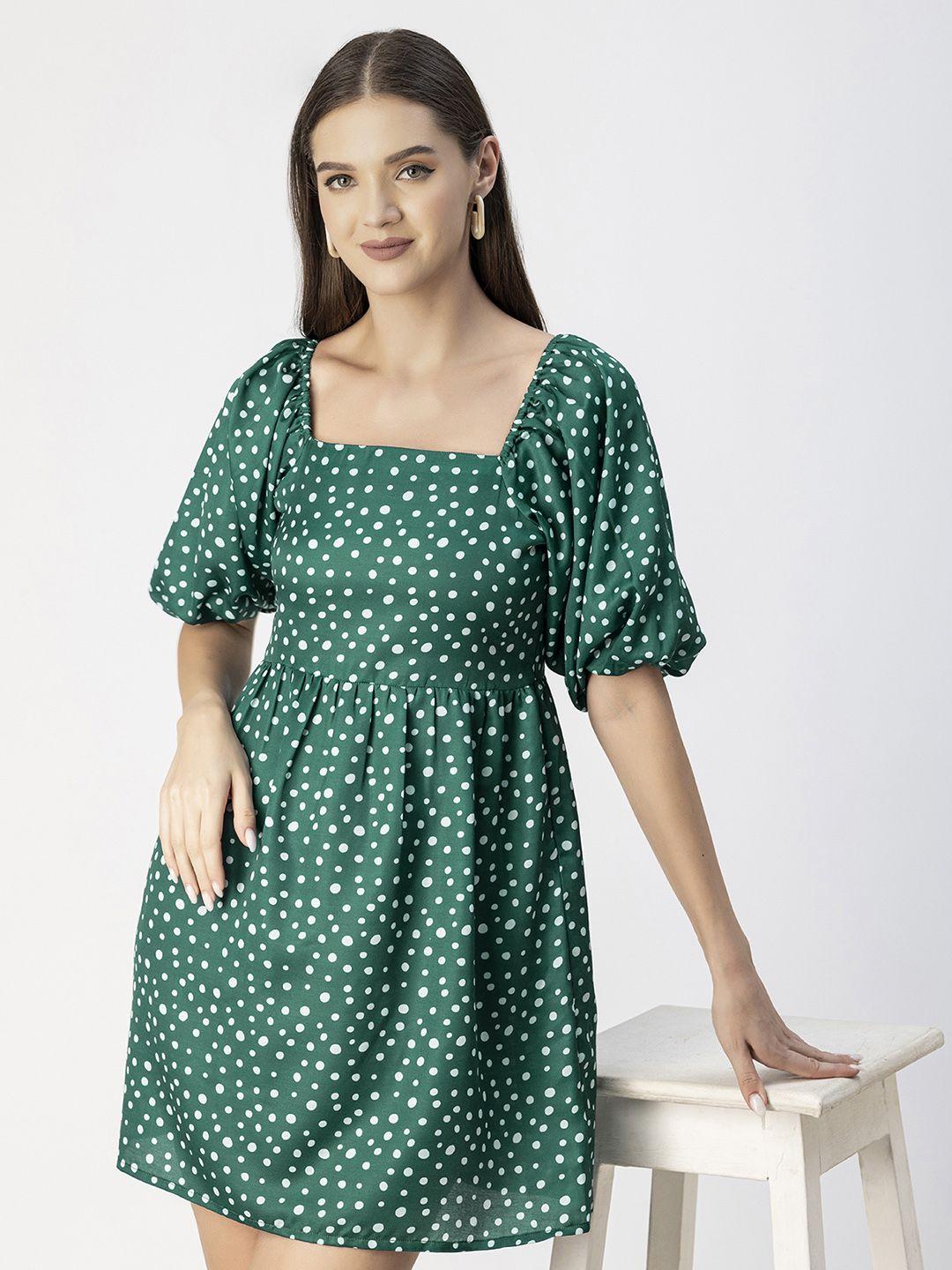 moomaya polka dot square neck printed a-line midi dress