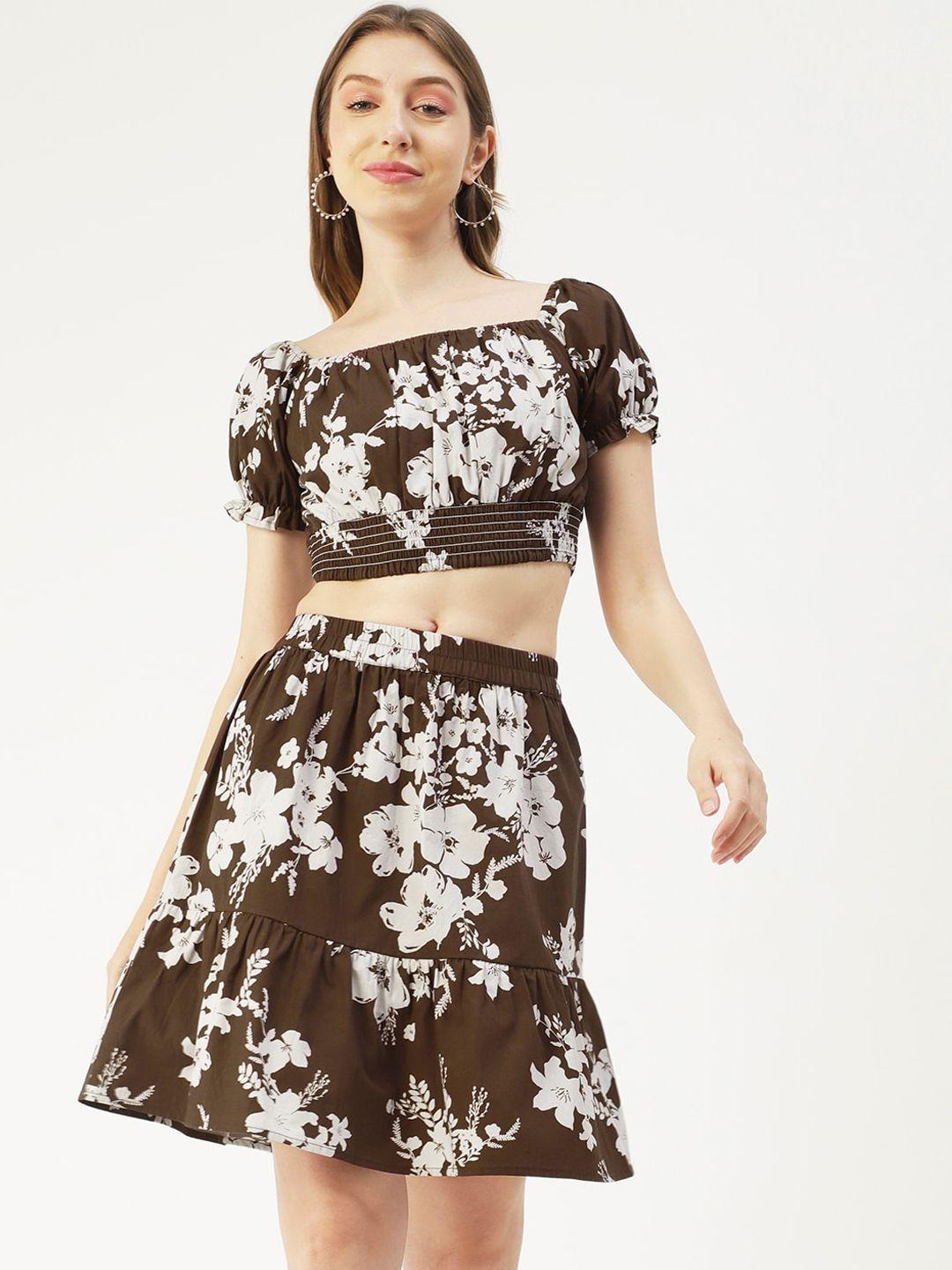 moomaya printed cotton crop top with skirt co-ords