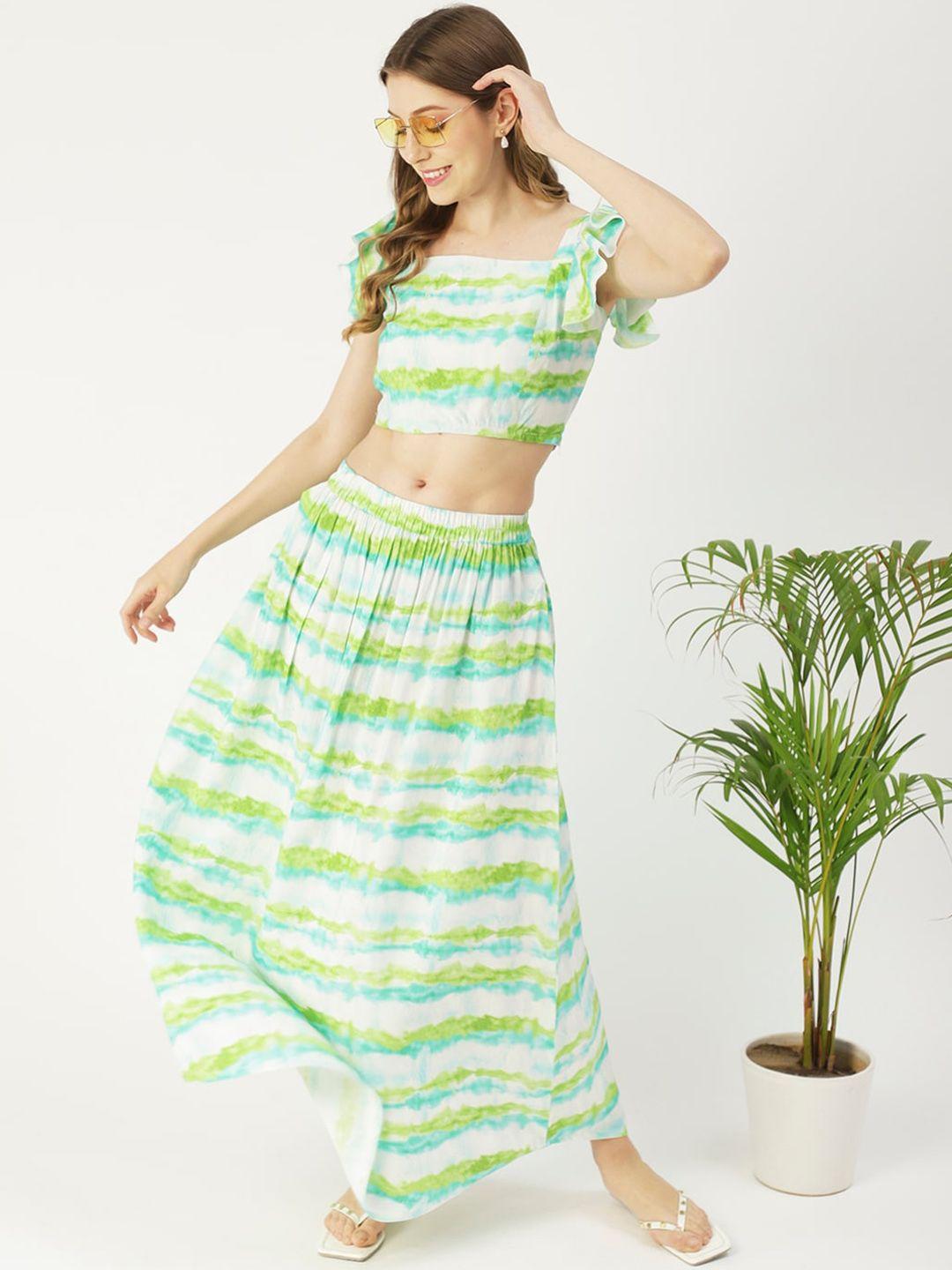 moomaya printed crop top with skirt co-ords