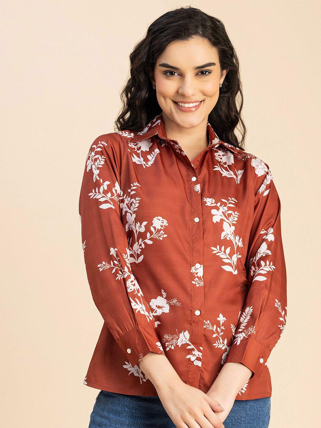 moomaya printed long sleeves spread collar floral opaque casual shirt